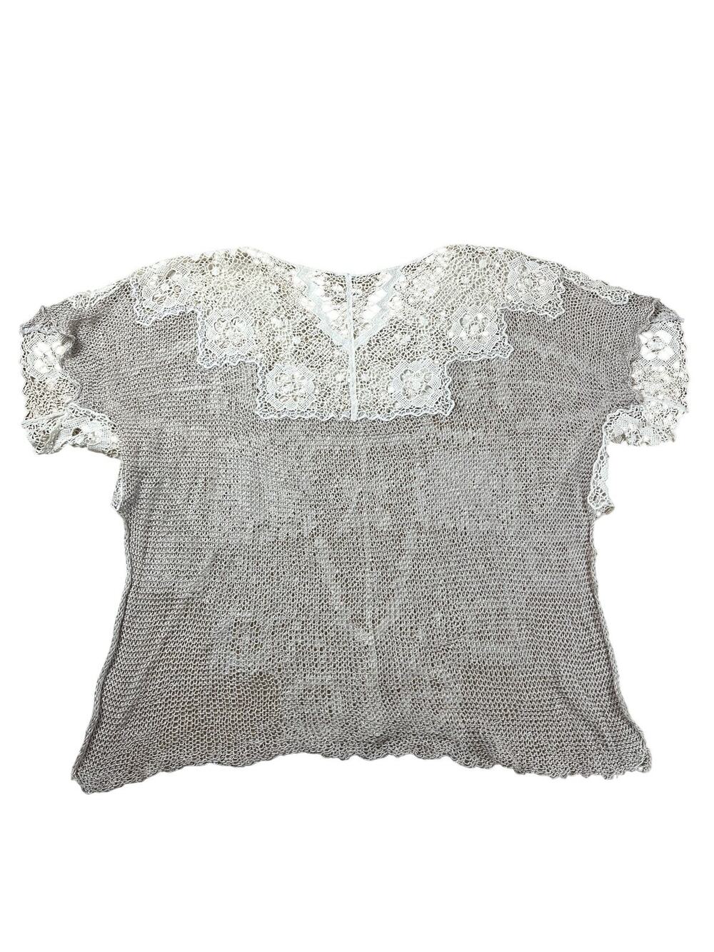 TRIP Shirt Womens XS/S Beige Linen Lace Crochet Embellished Summer Beach